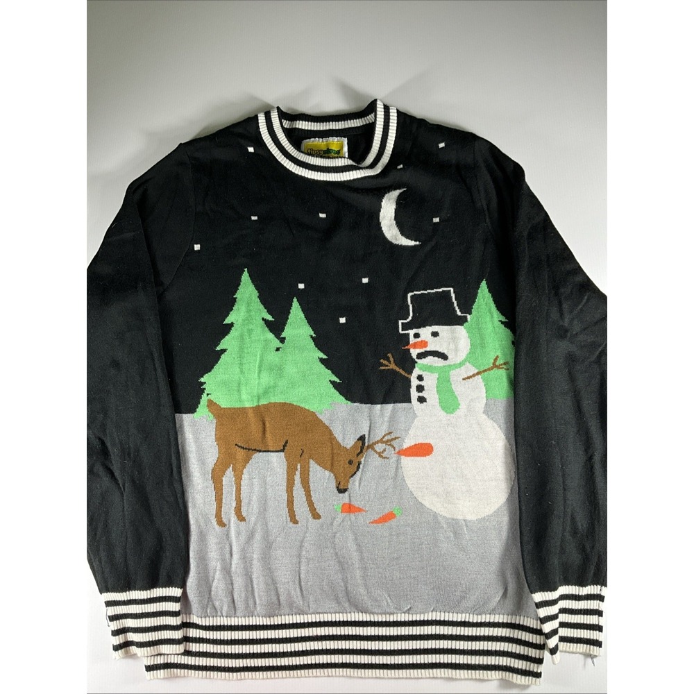 Tipsy Elves Unisex Ugly Christmas Sweater Holiday Snowman Reindeer Black XL